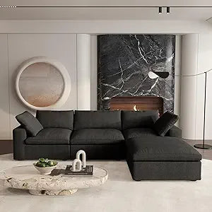 Cloud Modular Sectional Sofa with Storage Ottoman 120.45 Inch L Shaped Couch for Living Room Down Filled Convertible Couch Deep Seat