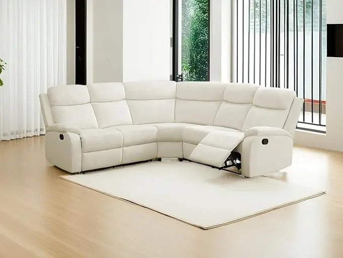 Living Room Furniture Set L Shaped Sectional Sofa Fluff Fabric Recliner Adjustable Manual Sofa Set