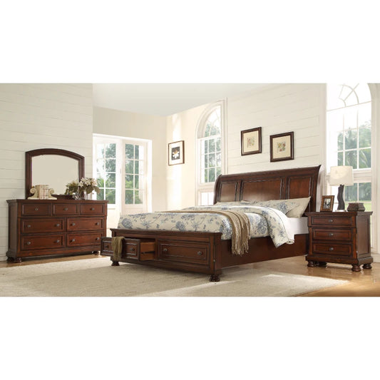 Queen 4 Piece Bedroom Set Made With Wood in Dark Walnut for Bedroom
