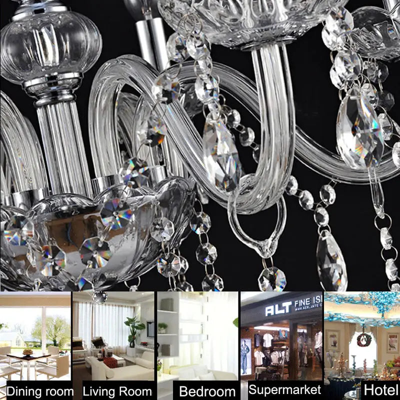 6 Lights Tassels Chandelier Classic 6 Arms Crystal Lustre Ceiling Light Lamp for Dining Living Room Bedroom