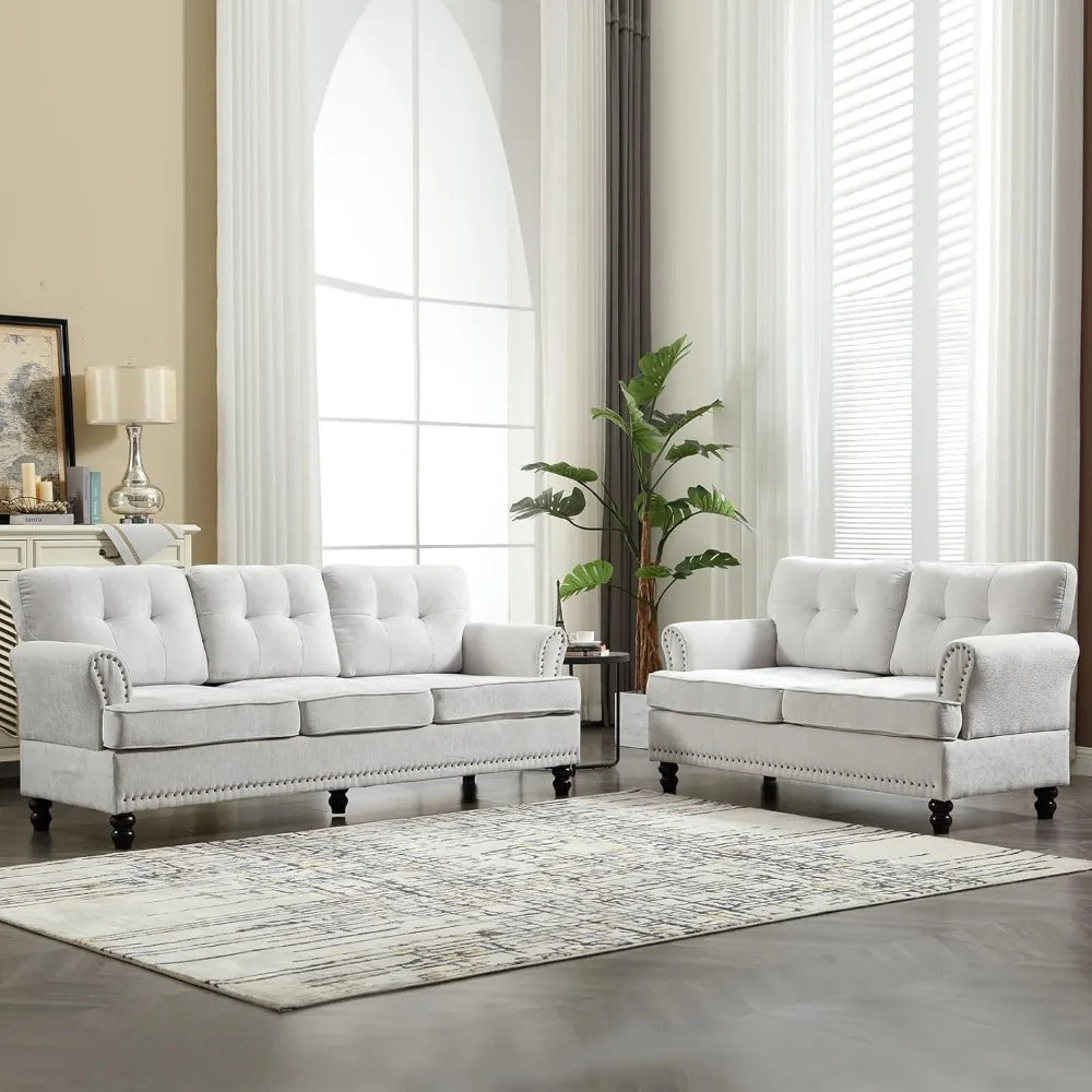 2 Seat Loveseat Sofa with Rivet Design and Wooden Feet Mid Century Love Seat Sofa for Living Room