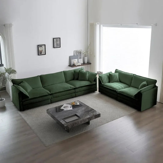 2 Piece Green Chenille Living Room Furniture Set Modern Luxury Sectional Loveseat and Sofa