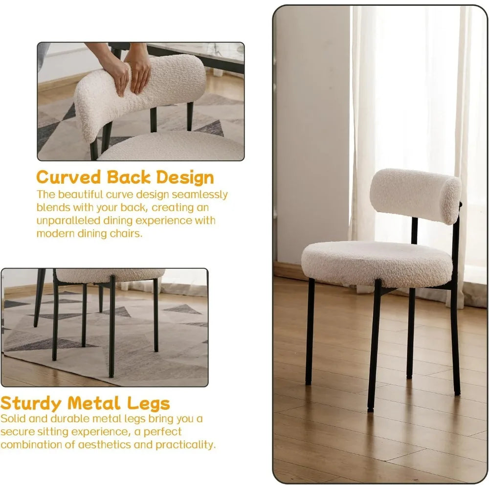Dining Chairs Set of 6, with 3.94“ Cushions Mid-Century, Round for Kitchen, with Black Metal Legs, Modern Dining Room Chairs