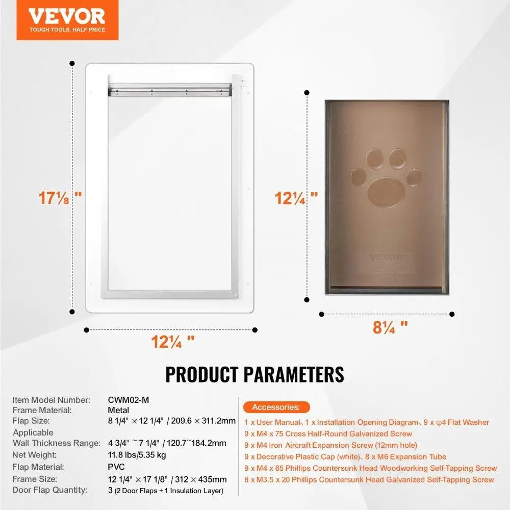 Pet Wall Door with Lock and Magnetic Flap System Durable Metal Frame Medium Size