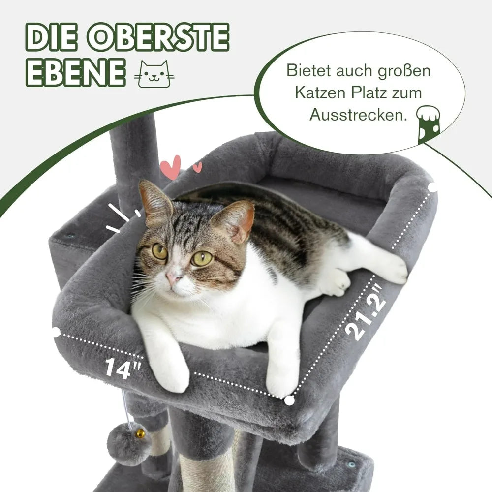 Multi Level Large Cat Tree Tower for Indoor Big Feline Cozy Plush Perches Condo Sisal Scratching Posts Hammock