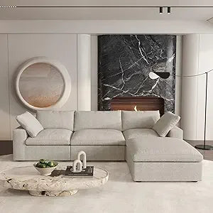 Cloud Modular Sectional Sofa with Storage Ottoman 120.45 Inch L Shaped Couch for Living Room Down Filled Convertible Couch Deep Seat