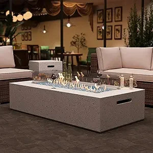 3 Piece Propane Fire Pit Table Set with Tank Table and Glass Wind Guard 56 Inch Outdoor Gas Fire Table 50000 BTU Modern Rectangle Fire Pit