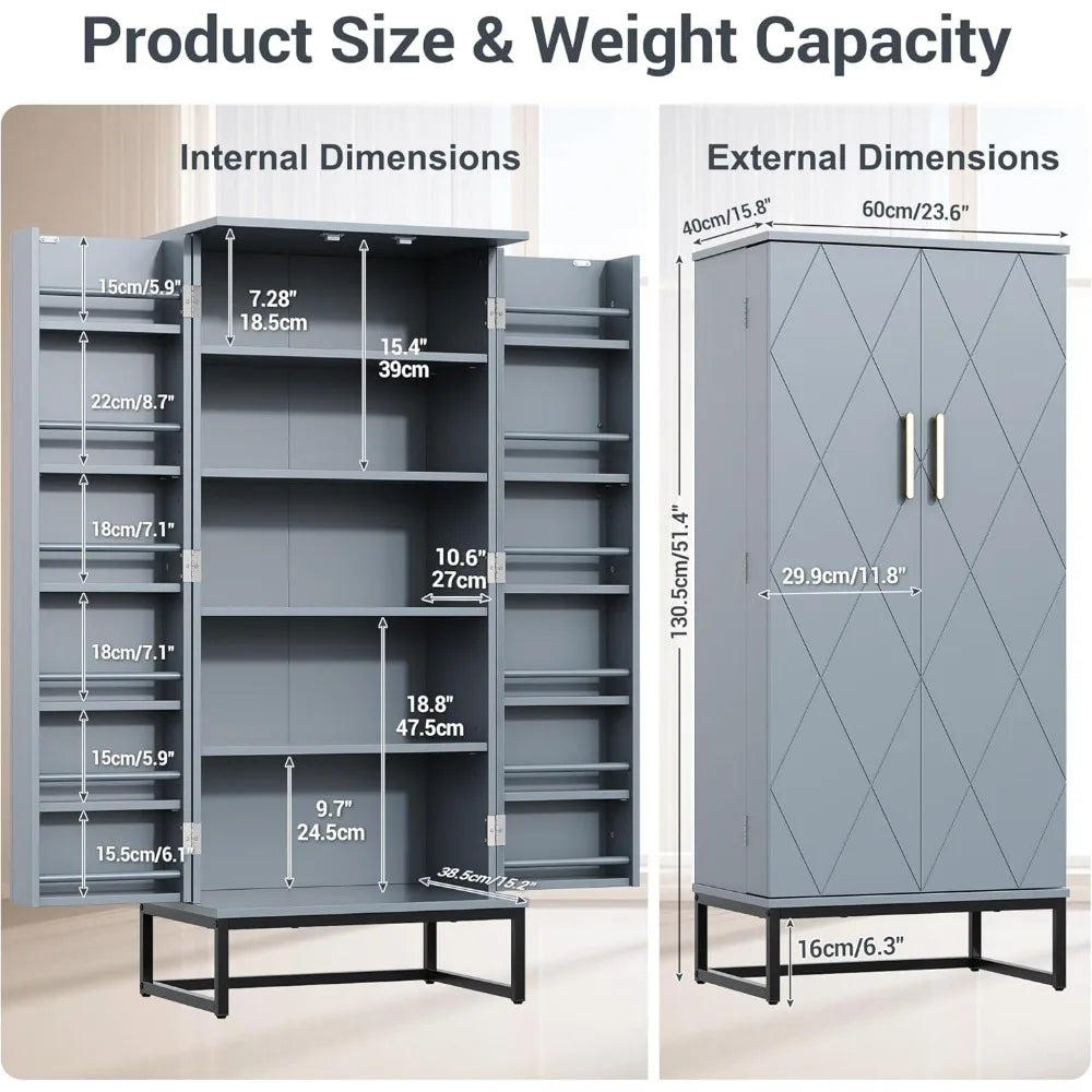 51 Inch Freestanding Kitchen Pantry Storage Cabinet with Adjustable Shelves and Buffet Cupboards