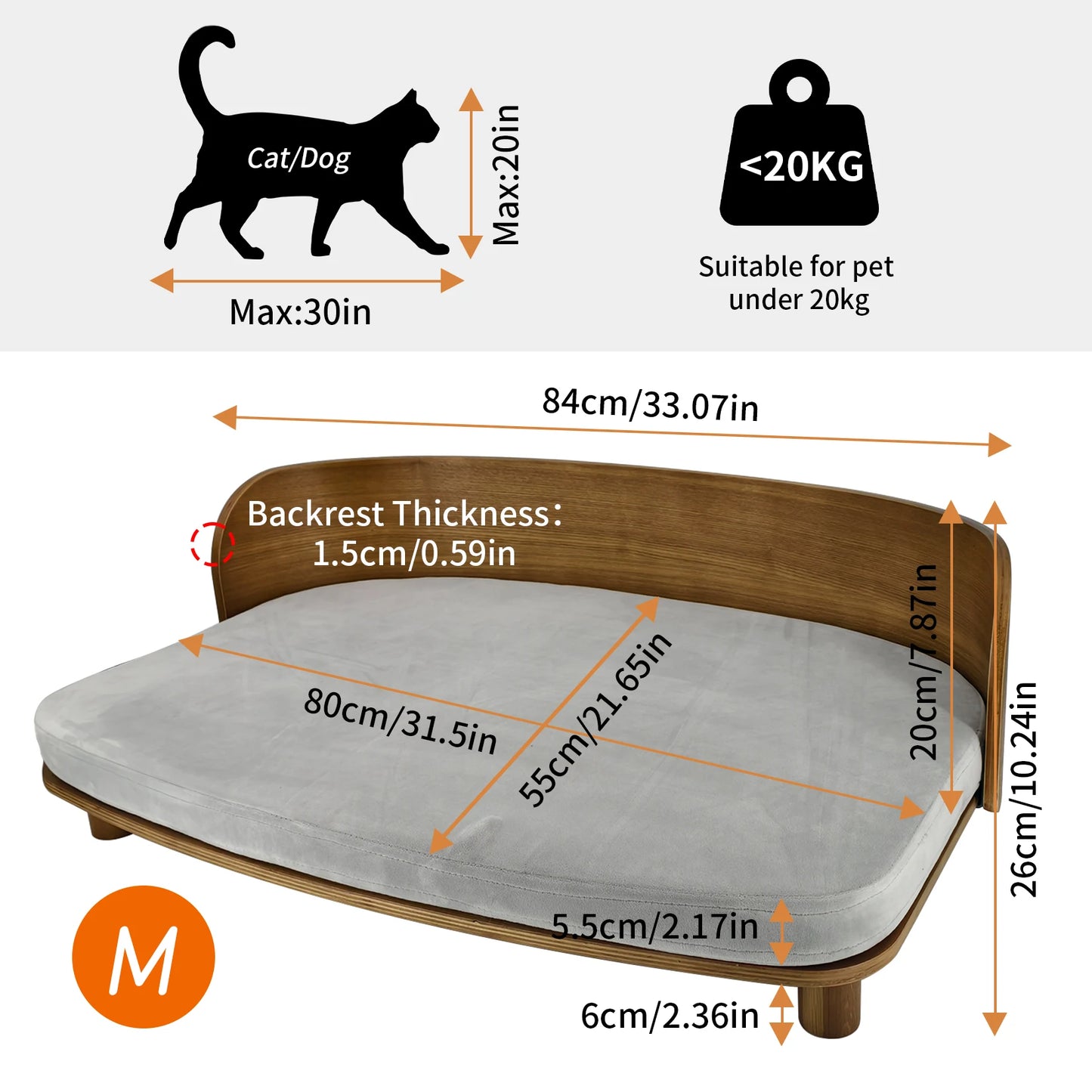 BingoPaw S M Elevated Cat Bed Wooden Indoor Cat Couch Bed Pet Sofa Chair Lounge for Kitty Puppy or Small Animal