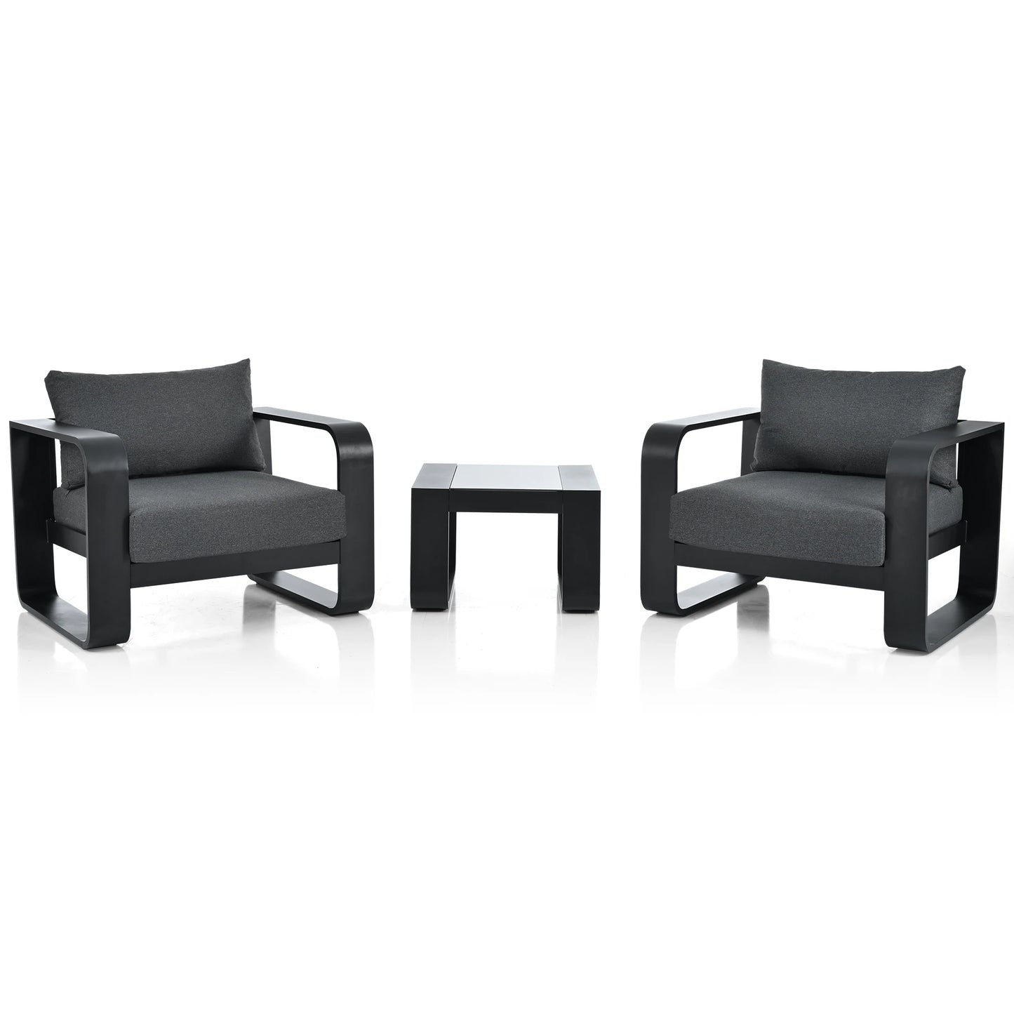 3 Pieces Aluminum Frame Patio Furniture Set With Thick Cushions And Coffee Table All Weather Olefin Fabric Outdoor Chairs