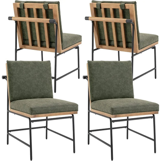 Mid-Century Modern Dining Chairs Set of 4, with Rear Handle, with Metal Legs for Kitchen Dining Room, PU Leather Side Chair