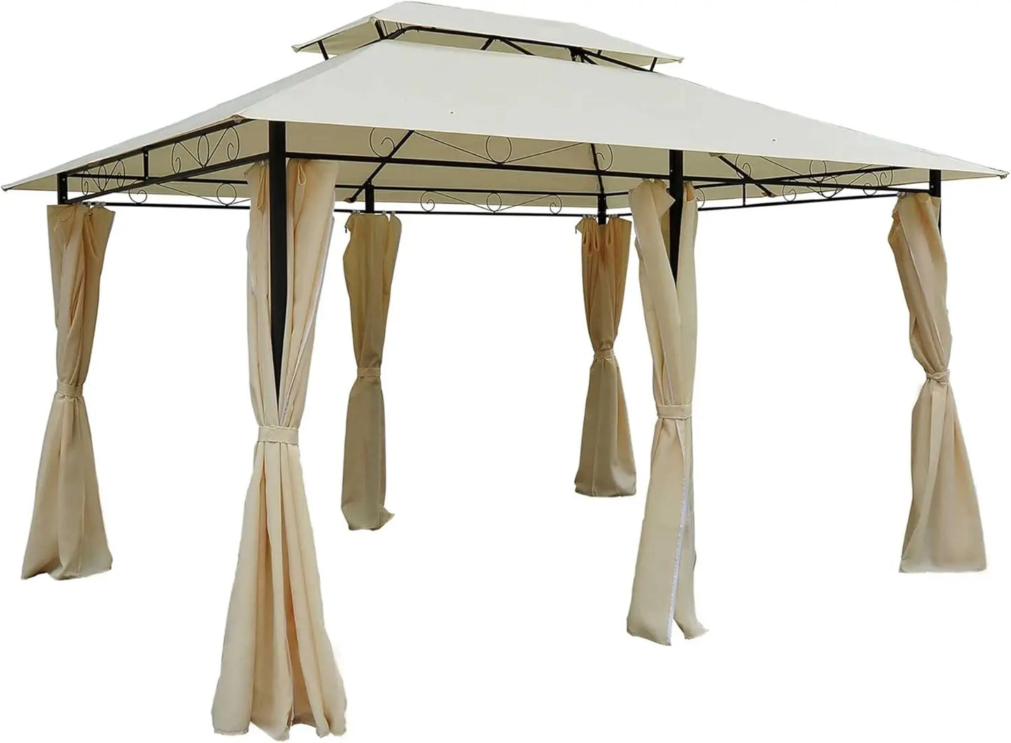 Patio Gazebo Outdoor Canopy Shelter with Curtains Vented Roof Steel Frame for Garden Lawn Backyard