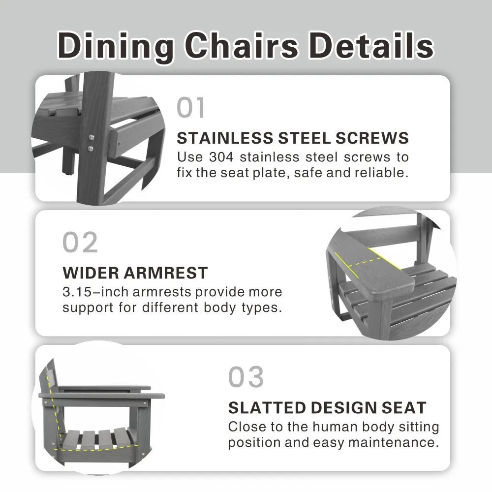 7 Piece HDPE Patio Outdoor Furniture Set for 6 with 51 Inch Dining Table and Chairs