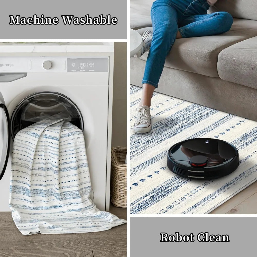 10x14 Large Area Rug Soft Ultra Thin Machine Washable Farmhouse Area Rugs for Living Room Non Slip Neutral Modern Geometric