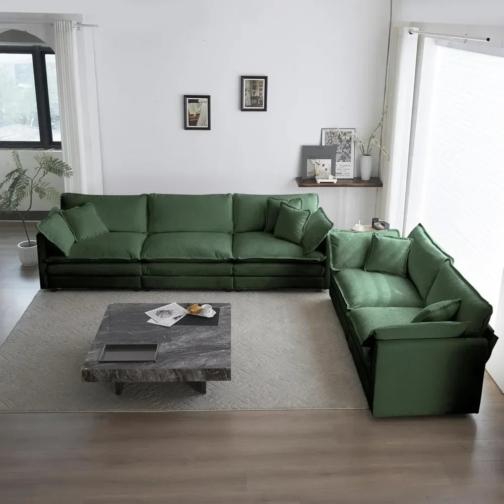 2 Piece Green Chenille Living Room Furniture Set Modern Luxury Sectional Loveseat and Sofa