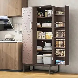 51 Inch Freestanding Kitchen Pantry Storage Cabinet with Adjustable Shelves and Buffet Cupboards