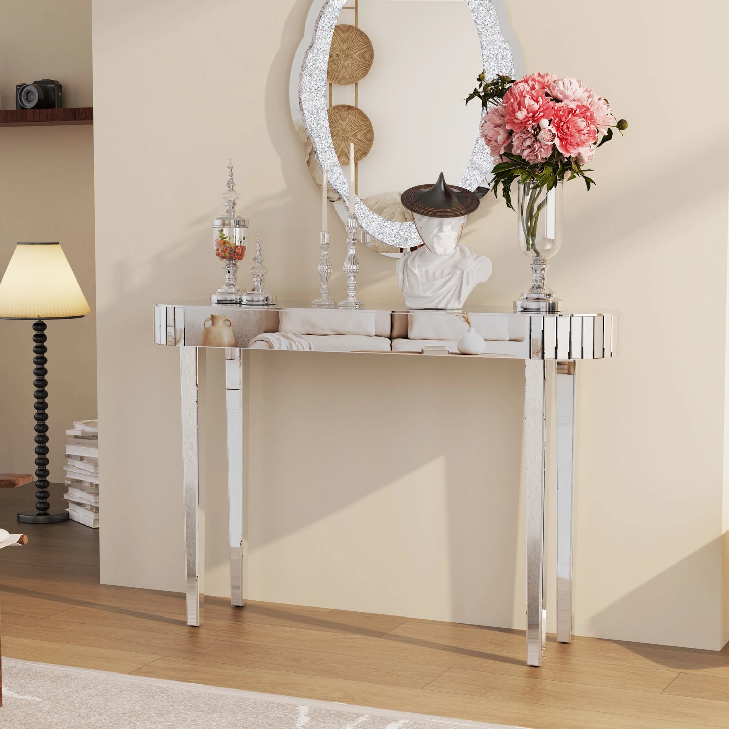 Ultra Long Silver Mirrored Entry Console Table Vanity Table Versatile Furniture for Bedroom Hall Display Desk