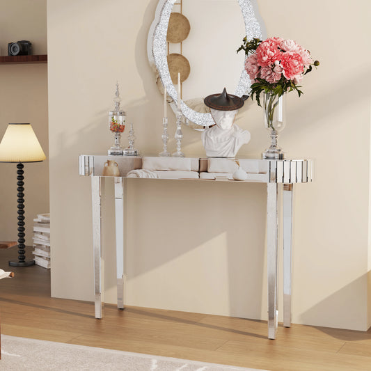 Ultra Long Silver Mirrored Entry Console Table Vanity Table Versatile Furniture for Bedroom Hall Display Desk