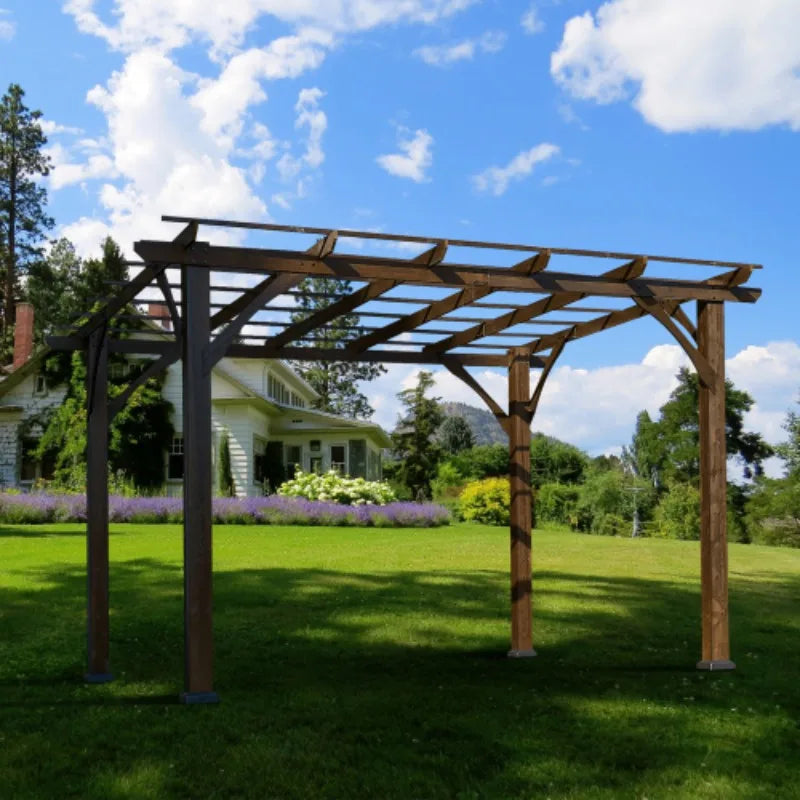 12 Foot X 10 Foot Outdoor Pergola Wood Grape Gazebo For Climbing Plant Support Garden Patio Backyard Deck Brown