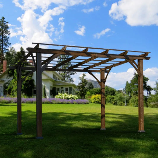 12 Foot X 10 Foot Outdoor Pergola Wood Grape Gazebo For Climbing Plant Support Garden Patio Backyard Deck Brown