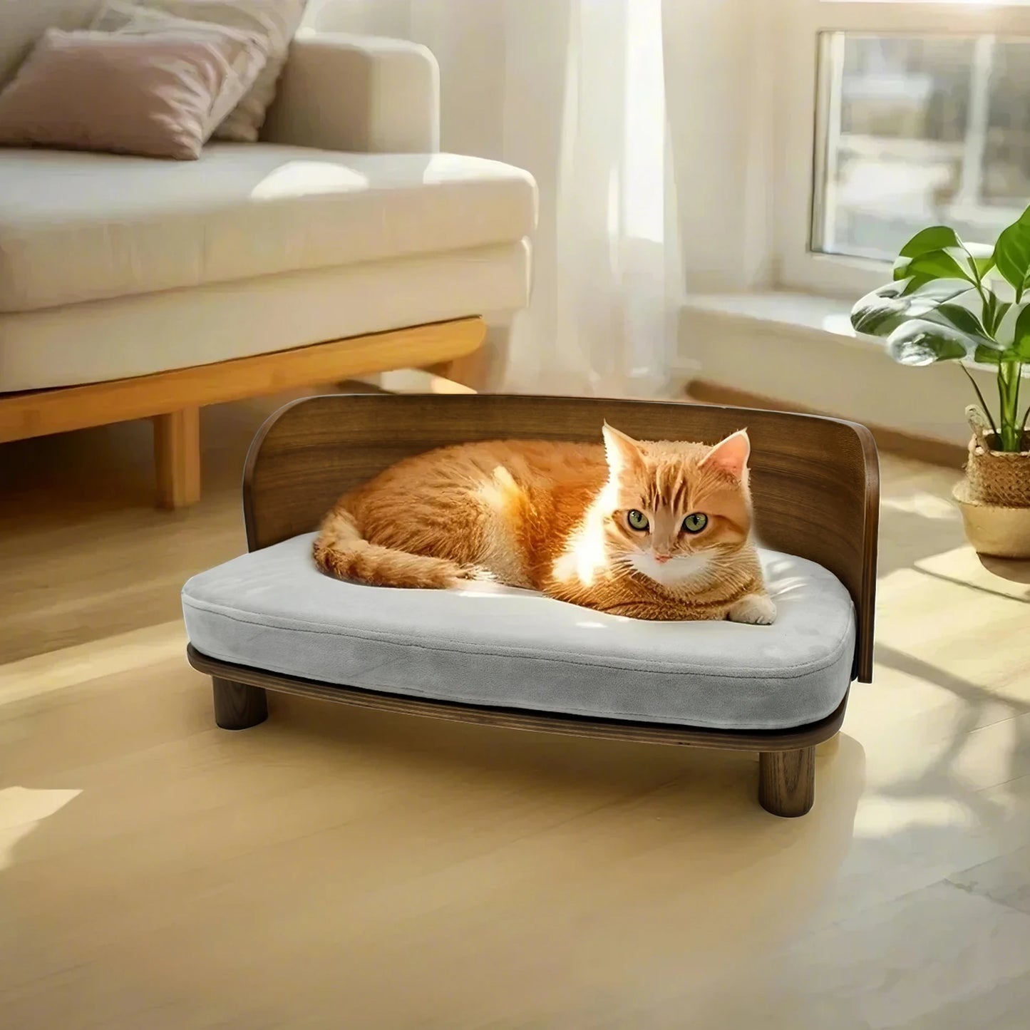 BingoPaw S M Elevated Cat Bed Wooden Indoor Cat Couch Bed Pet Sofa Chair Lounge for Kitty Puppy or Small Animal