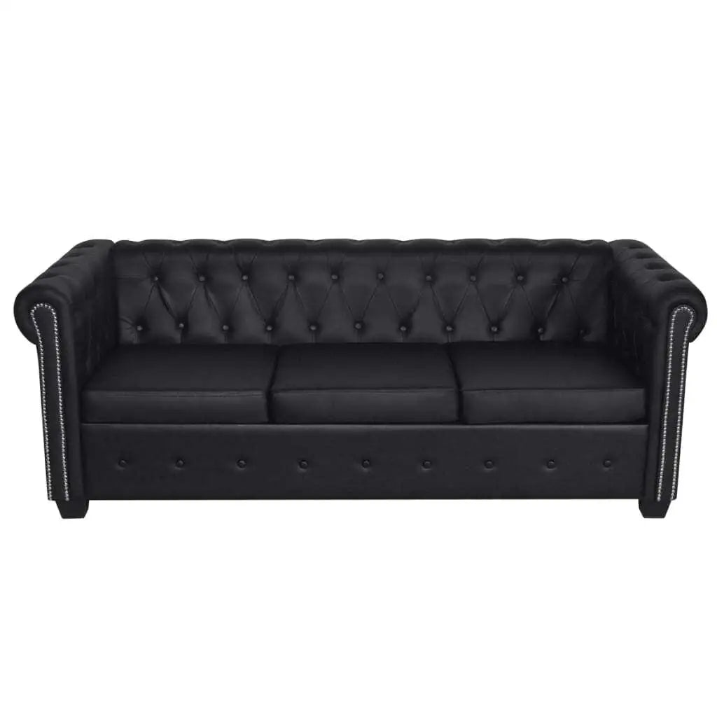 Luxury Black Chesterfield 3 Seater Sofa Faux Leather Living Room Couch