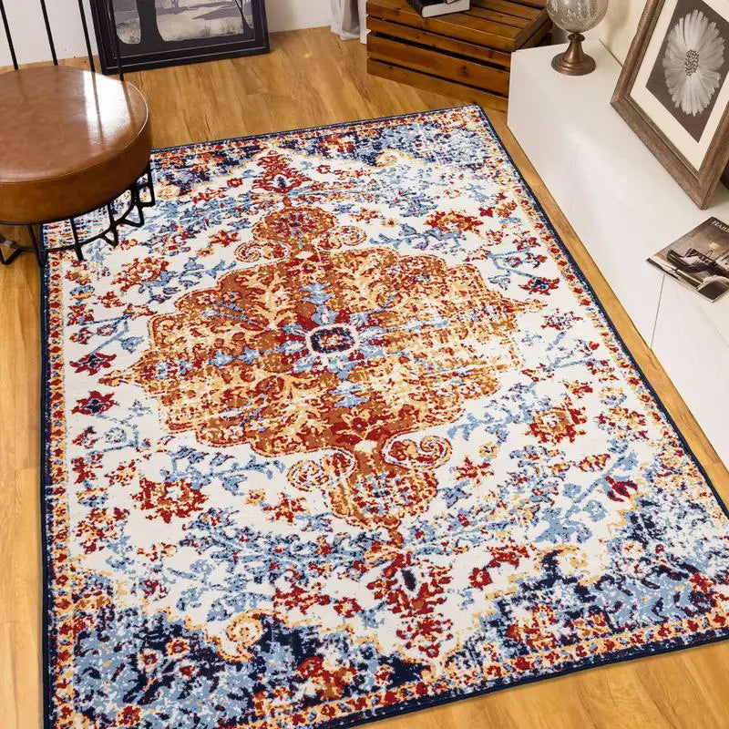 8x10 Vintage Bohemian Persian Non Slip Washable Area Rug Floral Design in Amber for Living Room Kitchen Bedroom