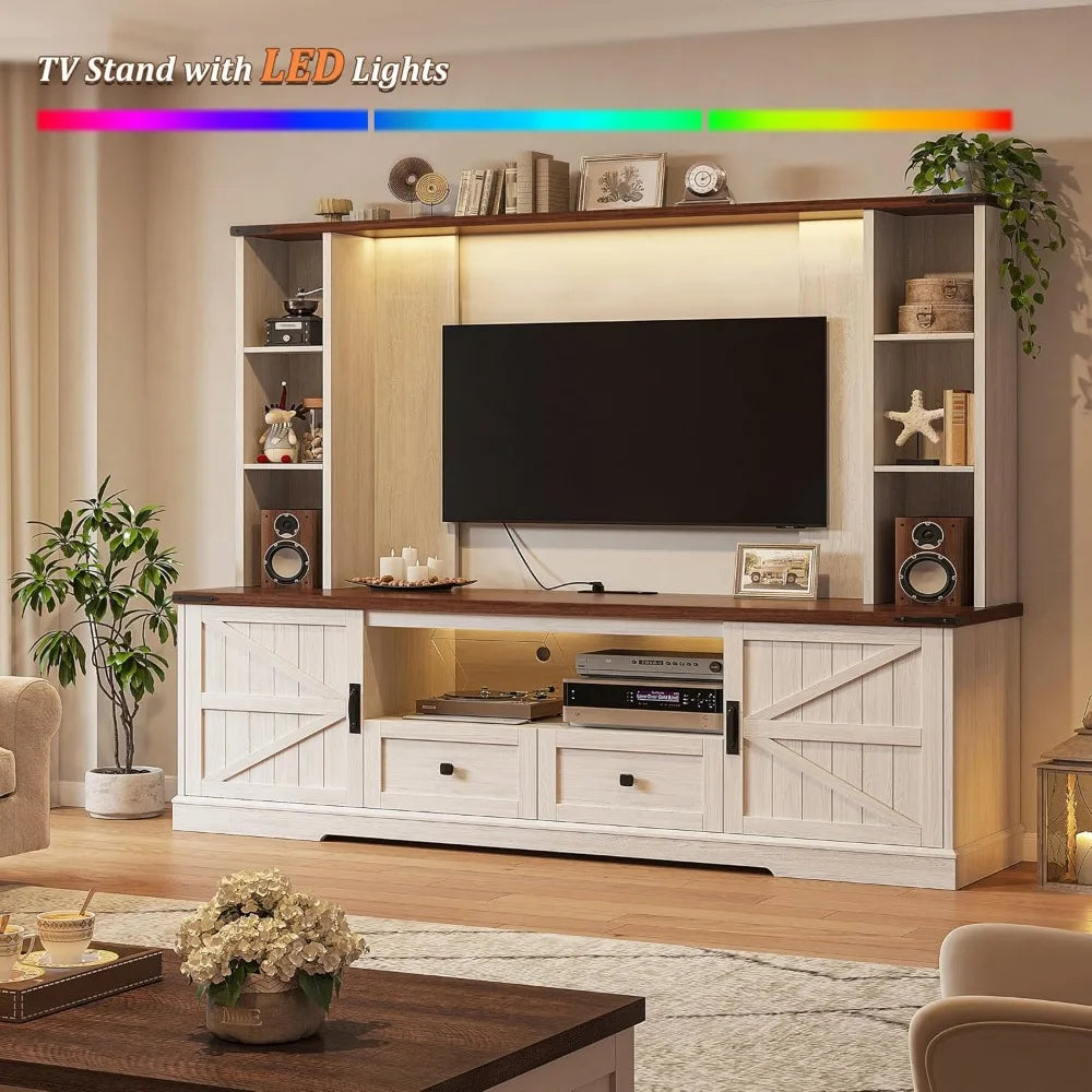 Wood TV Stand, TV Stands for Living Room Up to 65'',Wall Unit Entertainment Center with Ample Storage Space and Adjustab