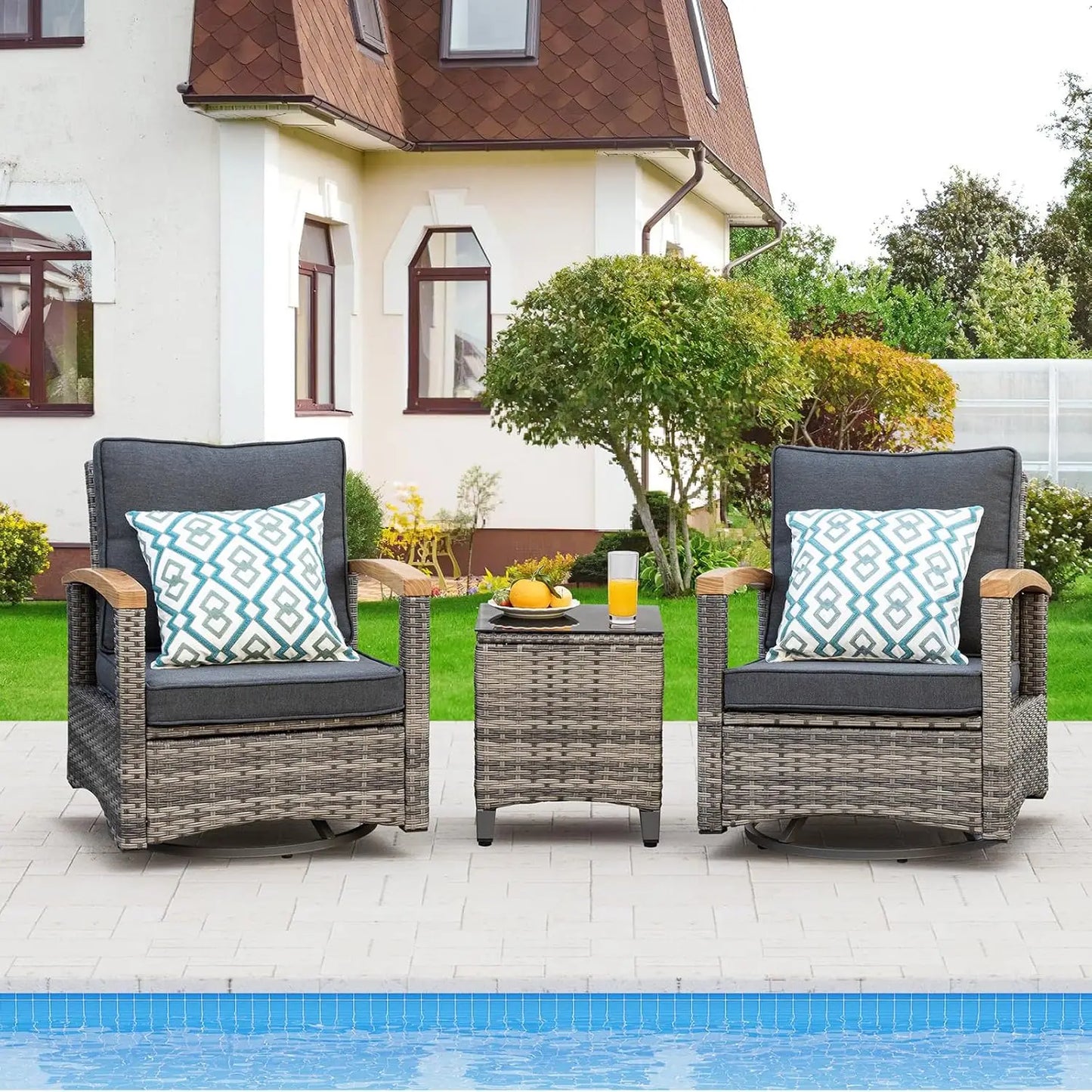 Multi Piece Outdoor Patio Furniture Sets Half Moon Curving Rattan Sofa Conversation Set