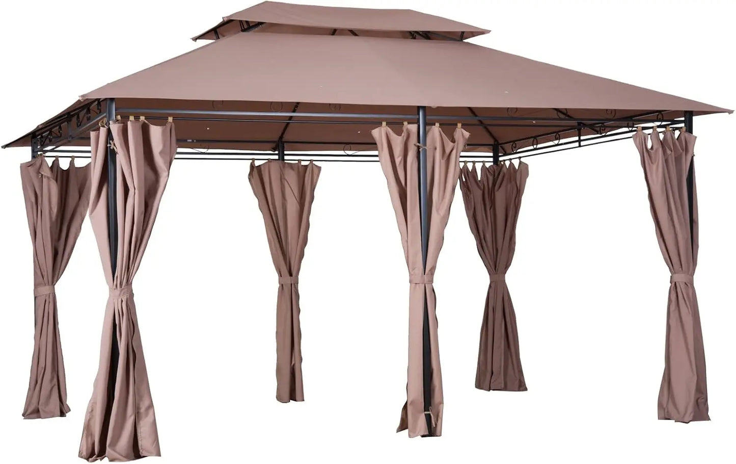 Patio Gazebo Outdoor Canopy Shelter with Curtains Vented Roof Steel Frame for Garden Lawn Backyard