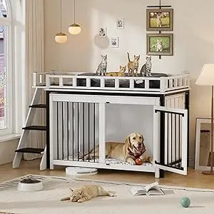 Loft Style Dog Crate Furniture with Double Doors Heavy Duty Dog Kennel Indoor for Medium and Large Dogs Wooden Pet House