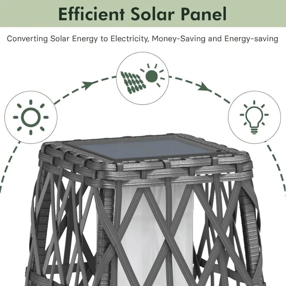 Medium Cindy Outdoor Solar Powered Woven Wicker Lantern Floor Lamp Decoration for Deck Garden Lawn Porch