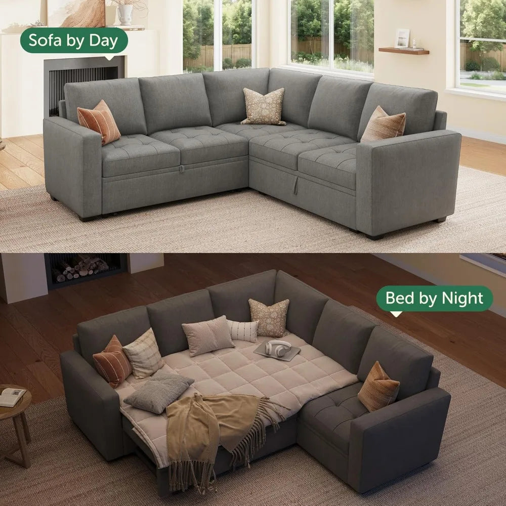 Modular Sectional Sleeper Sofa with Pull Out Couch Bed, L Shaped Couch with Storage Seat, Sectional Couches for Living Room,