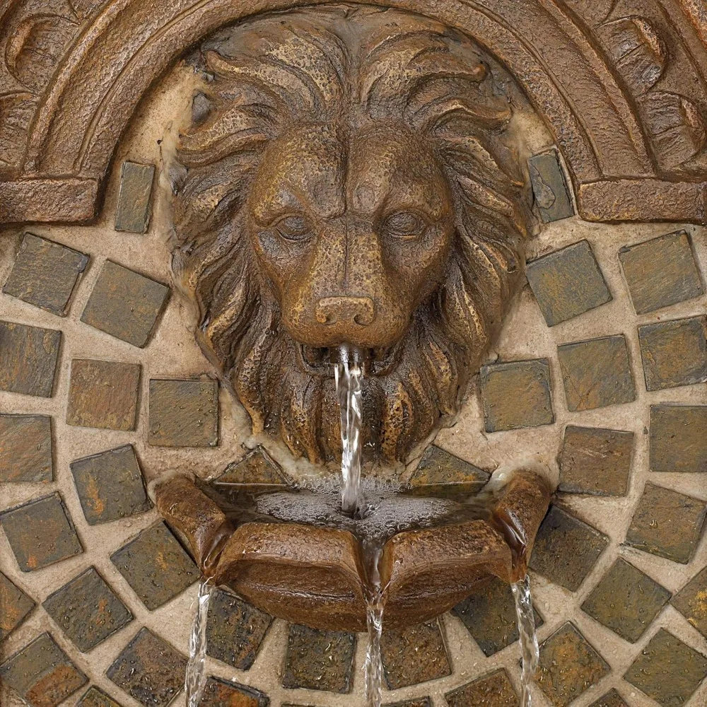 51 Inch High LED Light Floor Fountain with Royal Lion Head for Garden Courtyard and Backyard Outdoor Decor