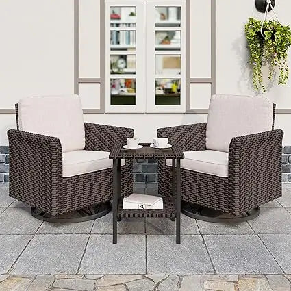 3 Pieces Patio Furniture Set with 2 High Back Rattan Swivel Chairs and Side Table Outdoor PE Wicker All Weather Modern Design