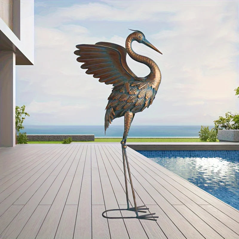 Outdoor Standing Crane Statue, Metal Garden Bird Sculpture, Art for Backyard Patio Lawn Yard Decor, Perfect for Thanksgiving