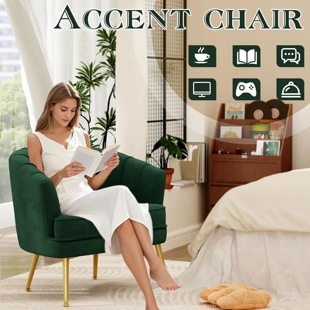 Velvet Accent Chair Set of 2 Upholstered Modern Single Sofa Side Chair Comfy Barrel Club Living Room Armchair