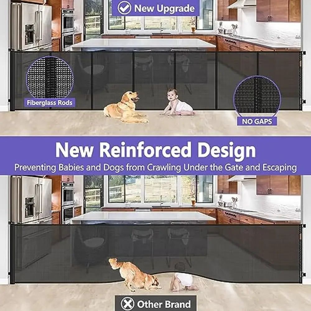 Tall Retractable Dog Gate 155 Inch Extra Wide Baby Pet Gate Reinforced Design Space Saving Easy One Handed Operation
