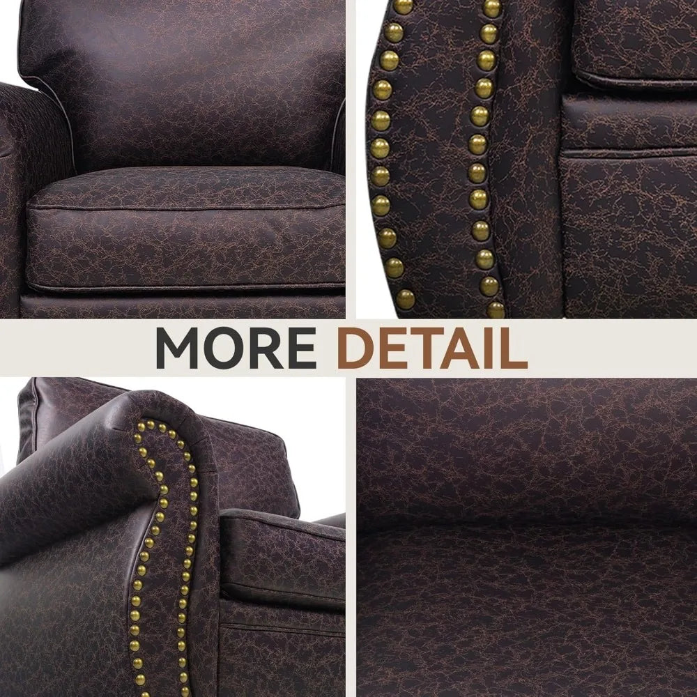 Rivet Couch Living Room Sets Mid Century Couch Solid Wooden Frame Vintage Couches Brown Loveseat and 3 Seater