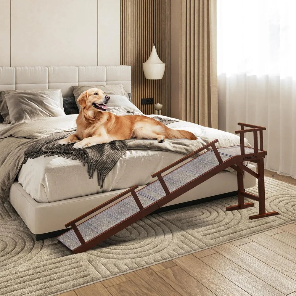 Wooden Dog Ramp With Removable Side Rail For Bed And Sofa