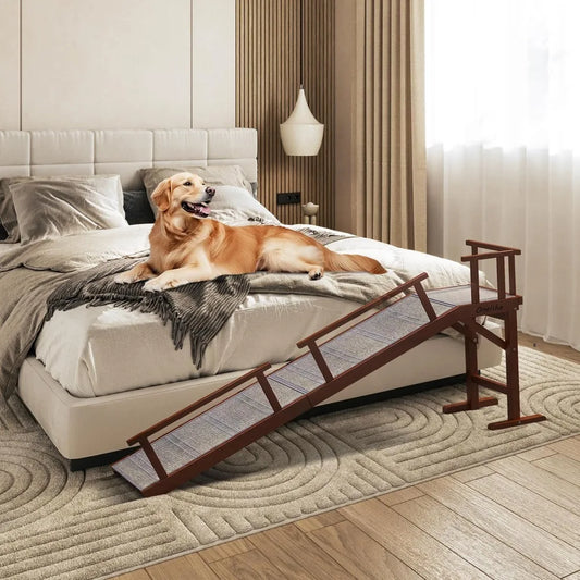 Wooden Dog Ramp With Removable Side Rail For Bed And Sofa