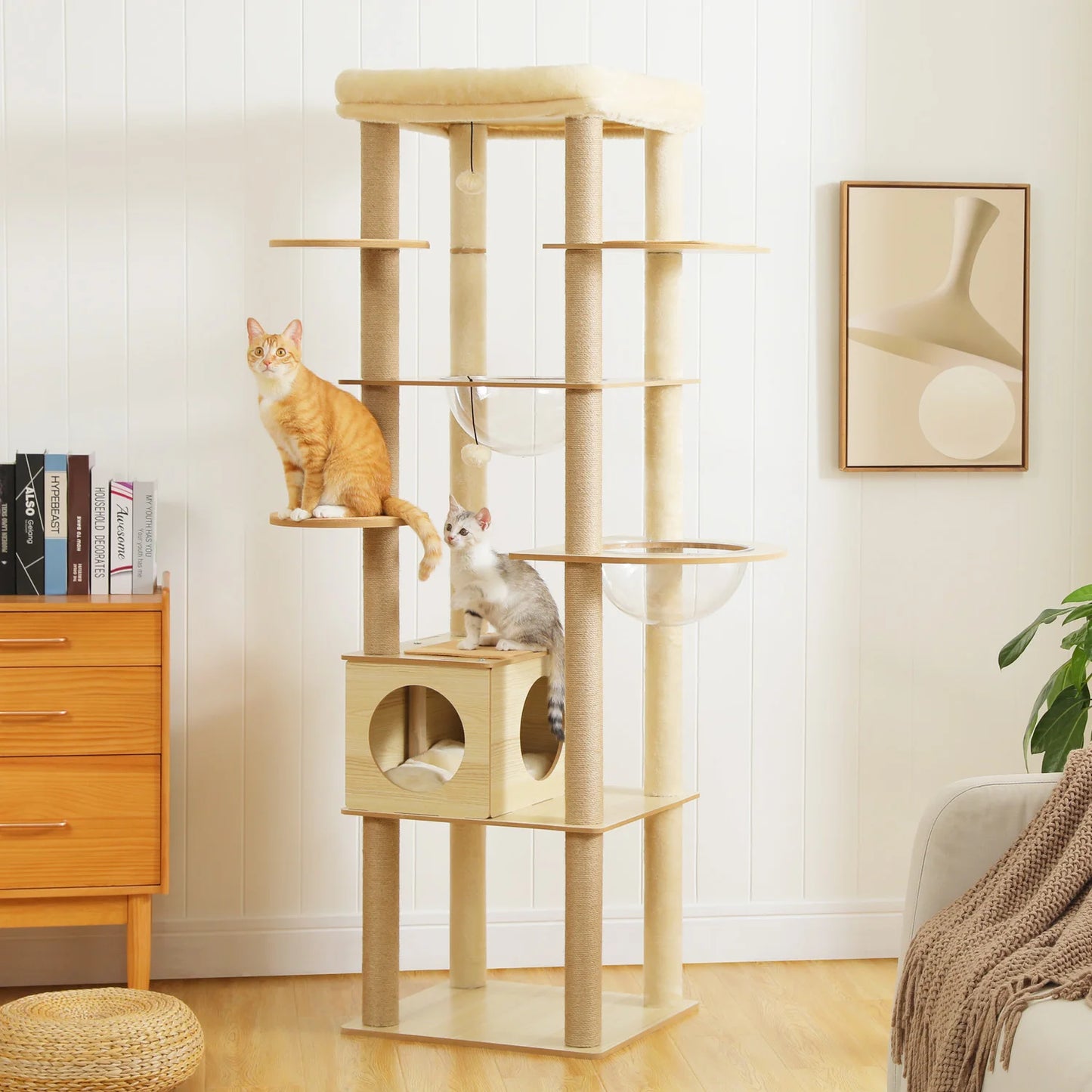 Multi Level Cat Tree with Sisal Scratching Posts Large Top Perch Cat Condo Indoor Wooden Cat Tower Cat Scratcher Cat Toys