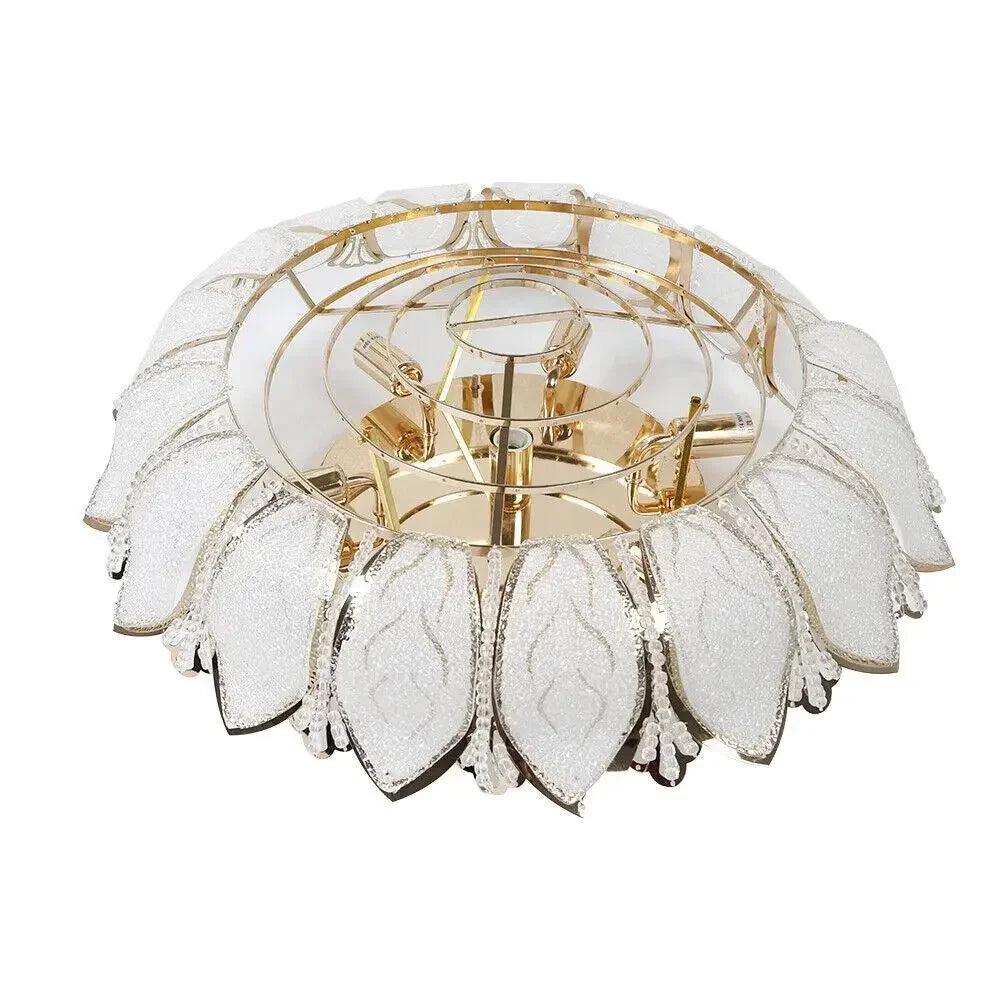 Modern Flush Mount Crystal Ceiling Light Lotus Chandelier for Bedroom and Living Room Lighting