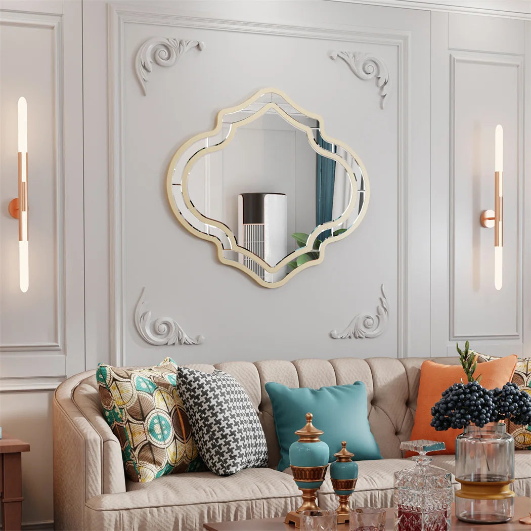 LUVODI Irregular Silver Wall Decor Mirror with Golden Rim for Entryway and Fireplace
