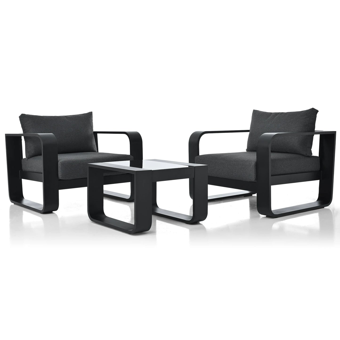 3 Pieces Aluminum Frame Patio Furniture Set With Thick Cushions And Coffee Table All Weather Olefin Fabric Outdoor Chairs