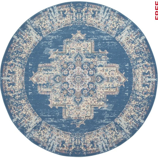 Grafix Round Area Rug 8ft Center Medallion Indoor Carpet Power Loomed Easy Care Low Pile Living Room Bedroom Office