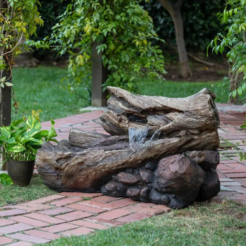 4 Inch 2 Story Tree Trunk Fountain with LED Lights for Gardens Courtyards and Water Feature Fountains