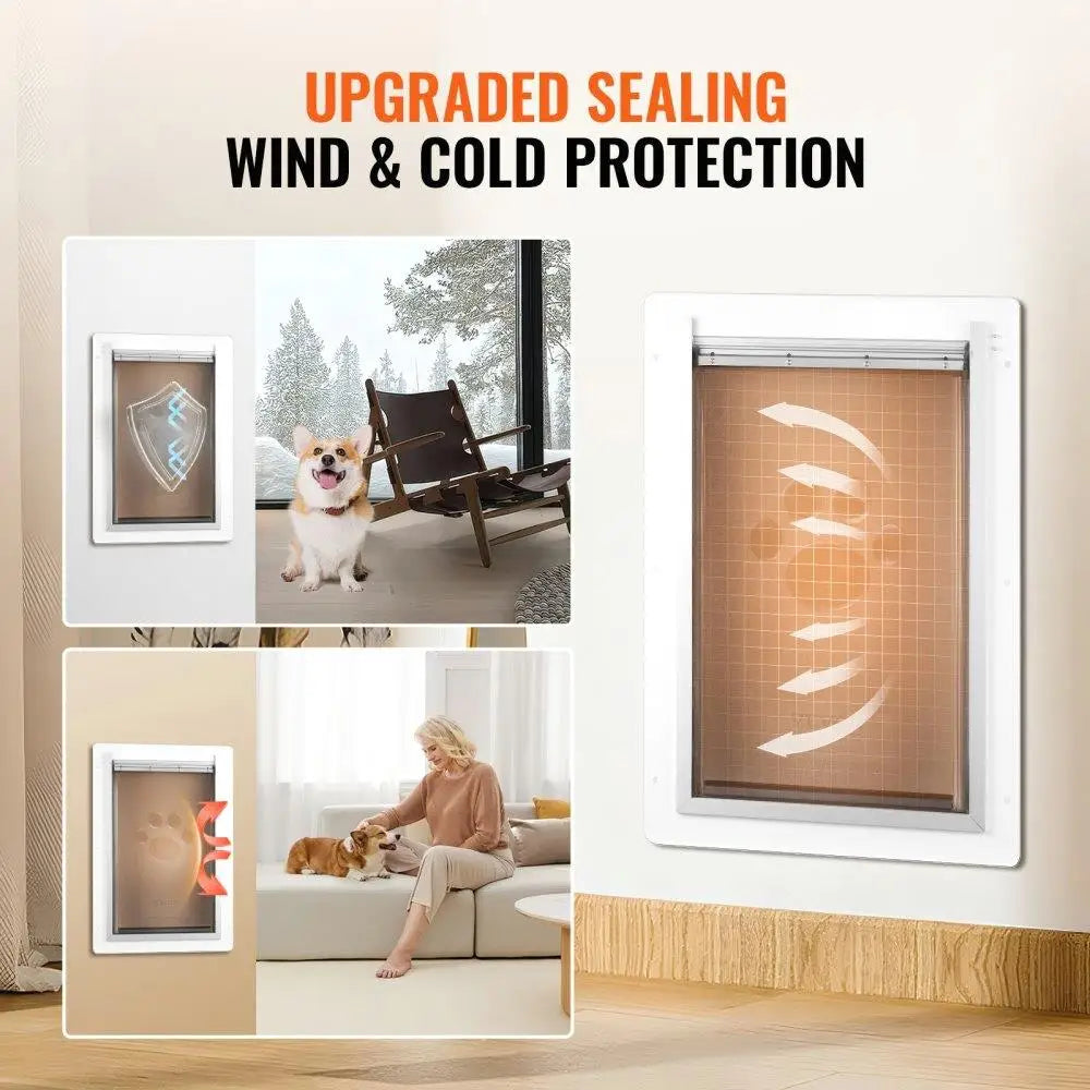 Pet Wall Door with Lock and Magnetic Flap System Durable Metal Frame Medium Size