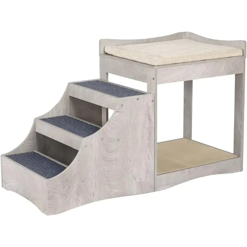 Pet Bunk Bed with Removable Step for Dogs and Cats Multi Level Window Perch Seat Platform with Cushion and Cat Scratch