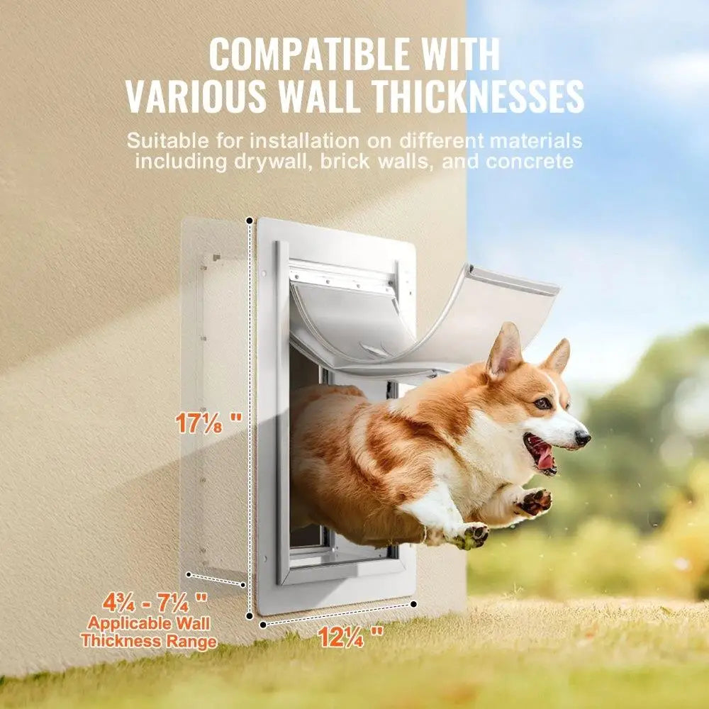 Pet Wall Door with Lock and Magnetic Flap System Durable Metal Frame Medium Size